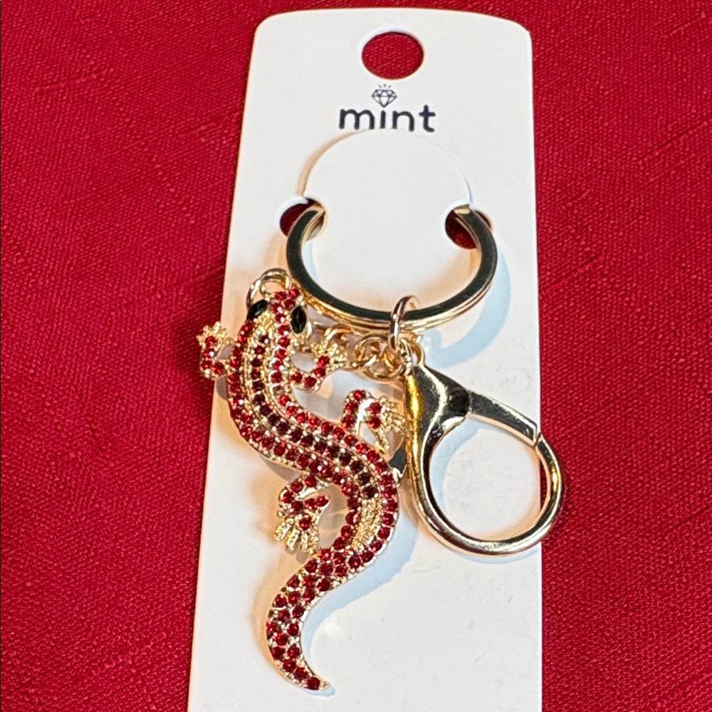 Red and gold lizard bag charm/key ring